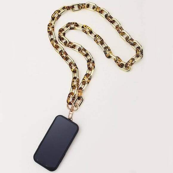 Acrylic Chain Link Crossbody Phone Strap Gold Tortoise - Picture 1 of 3
